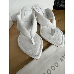 Good American Clear Wedge Sandals White Terry Sz 7 GA077T-X